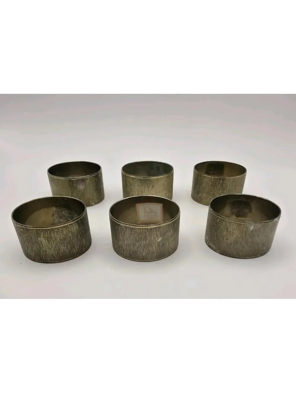 Vintage Audrey Brass Brushed Textured Patina Tone Napkin Rings Set Of 6 Matching